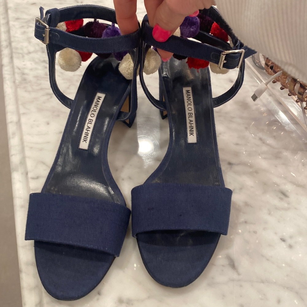 Fun manolo with pompom accent on heel